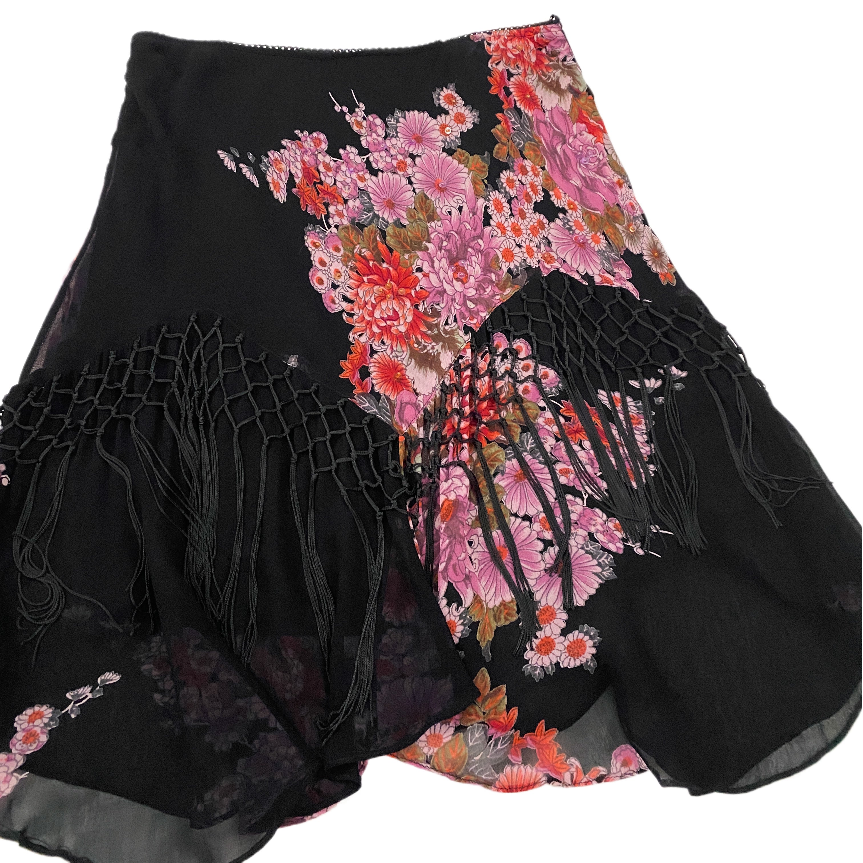 Fringe Embellished Floral Skirt (L)
