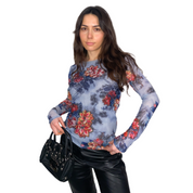 Rhinestone Floral Mesh Top (XS/S)