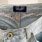 Y2K Embroidered Low Rise Flares (M)