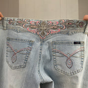 Y2K Embroidered Low Rise Flares (M)