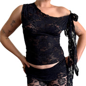 Black Lace Tie Tank (XS-XL)