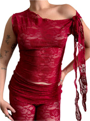 Red Lace Tie Tank (XS-XL)