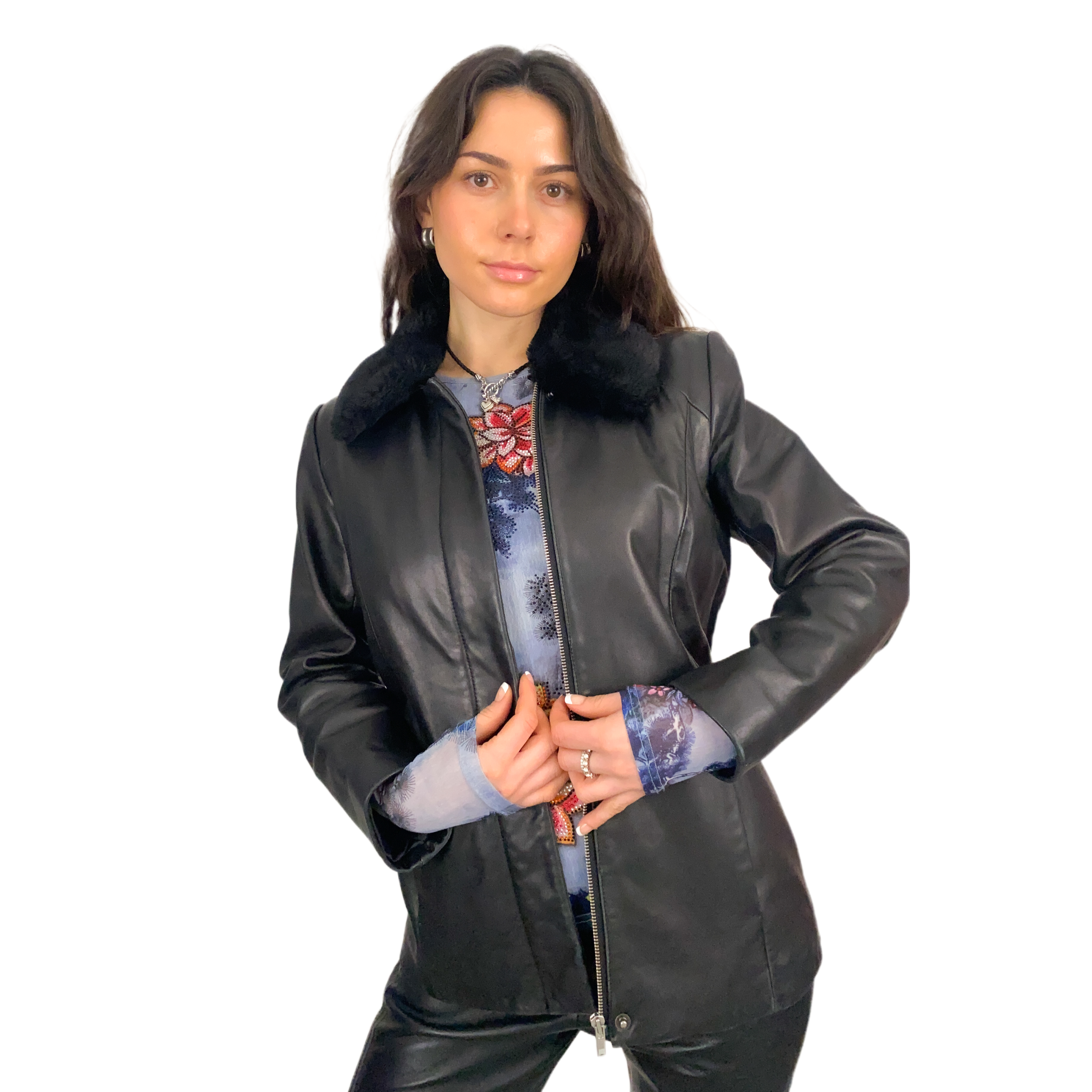 Vintage Black Faux Fur Jacket (M)