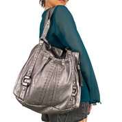 Silver Leather Hobo Bag