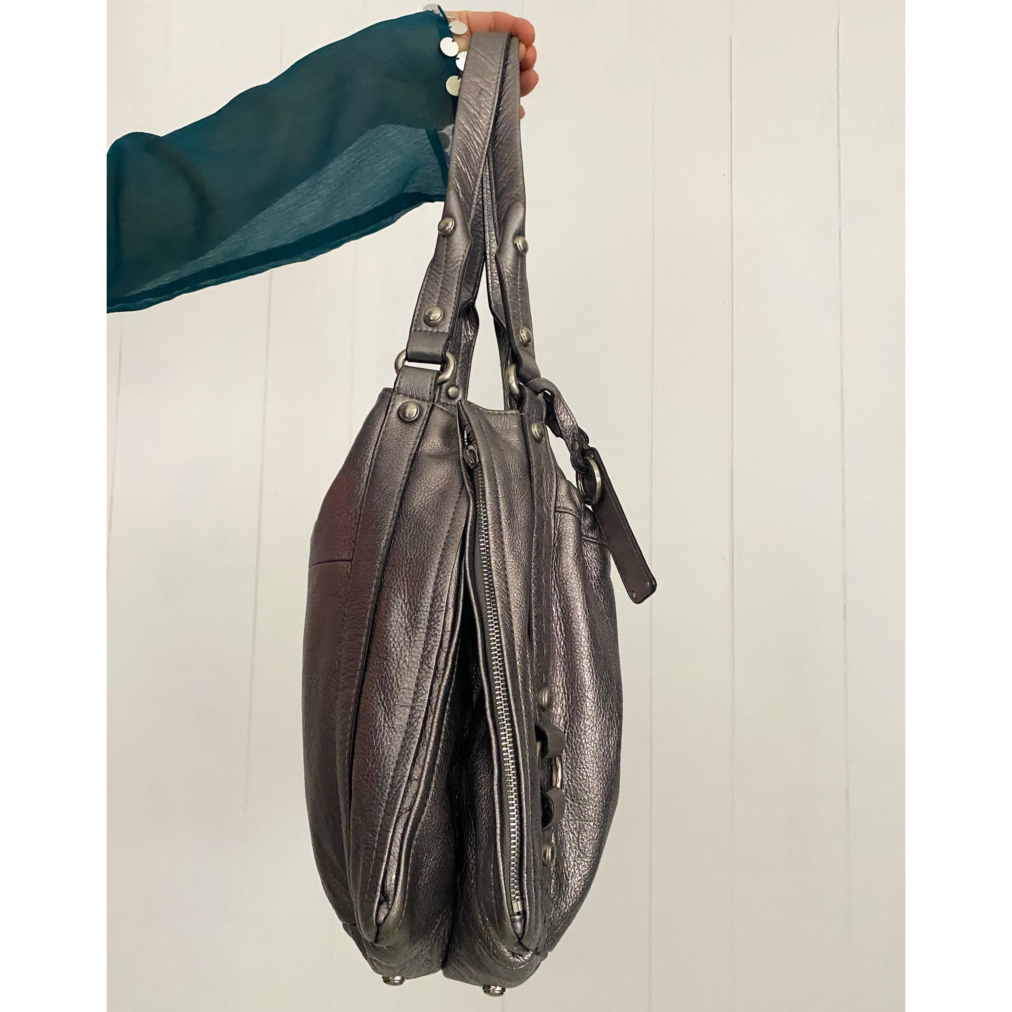 Silver Leather Hobo Bag