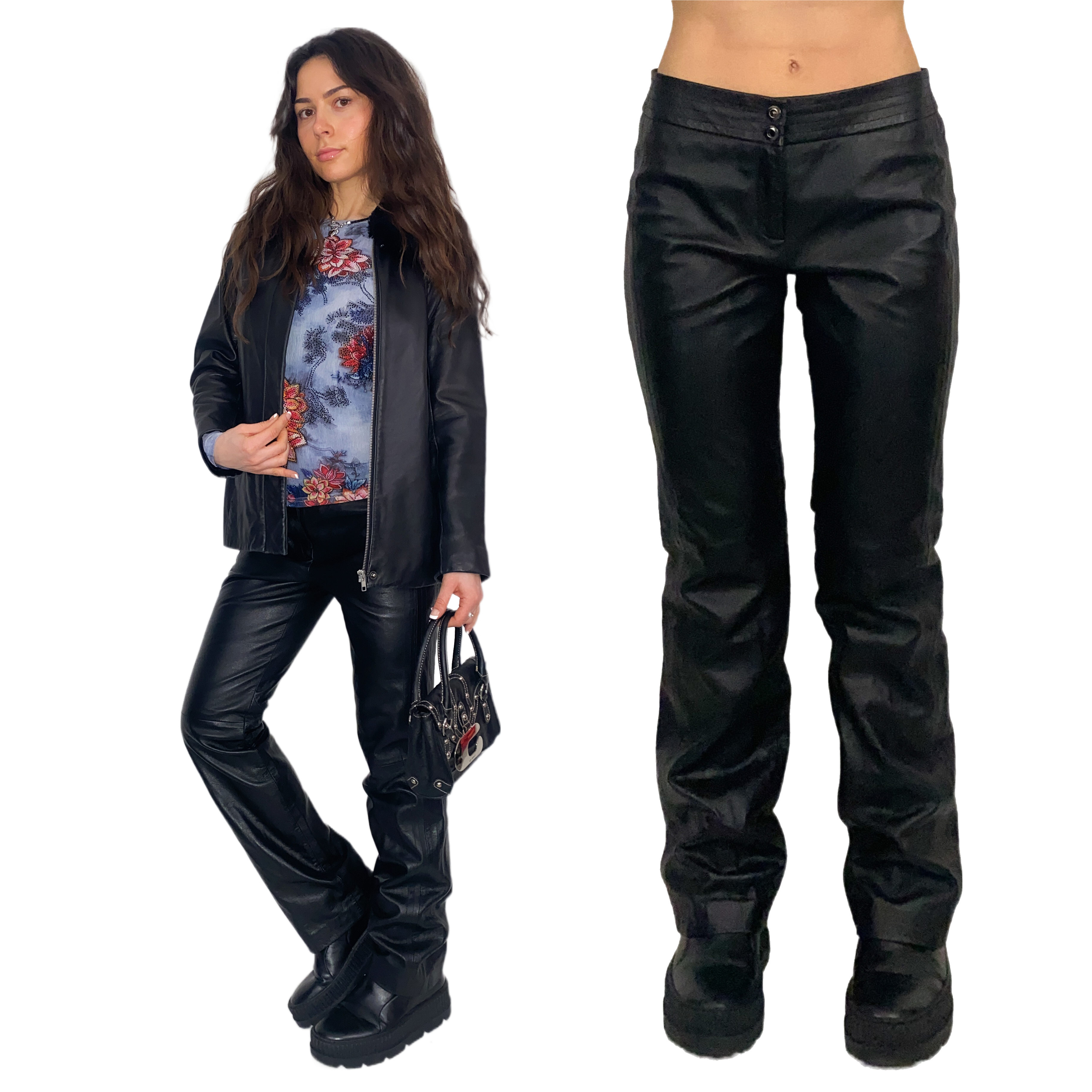 Vintage Black Leather Mid-Rise Pants (S)