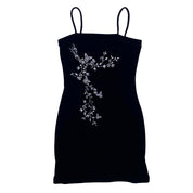 Y2K Velvet Butterfly Mini Dress (M)