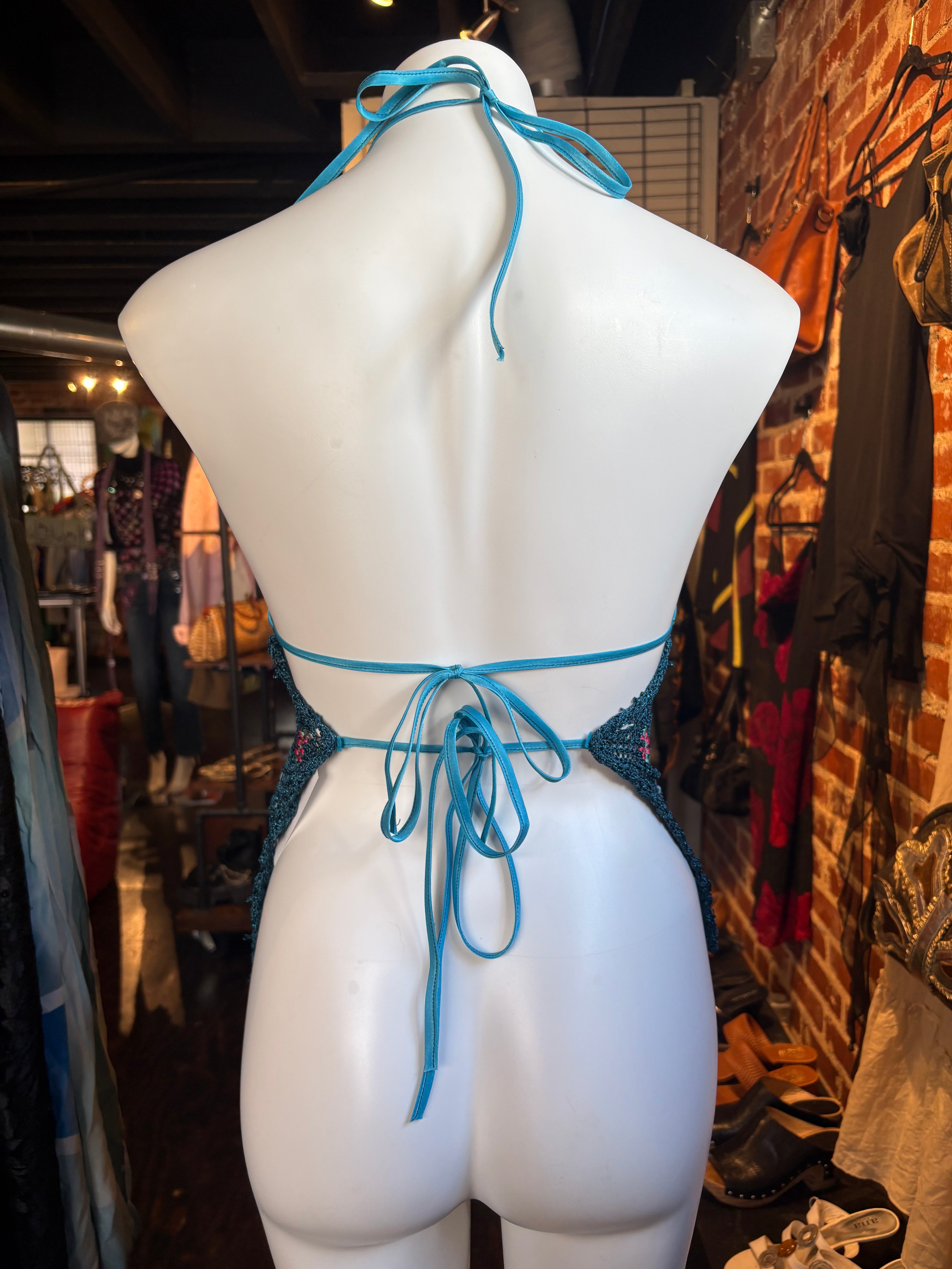 Indigo Mermaid Beaded Crochet Top (M)
