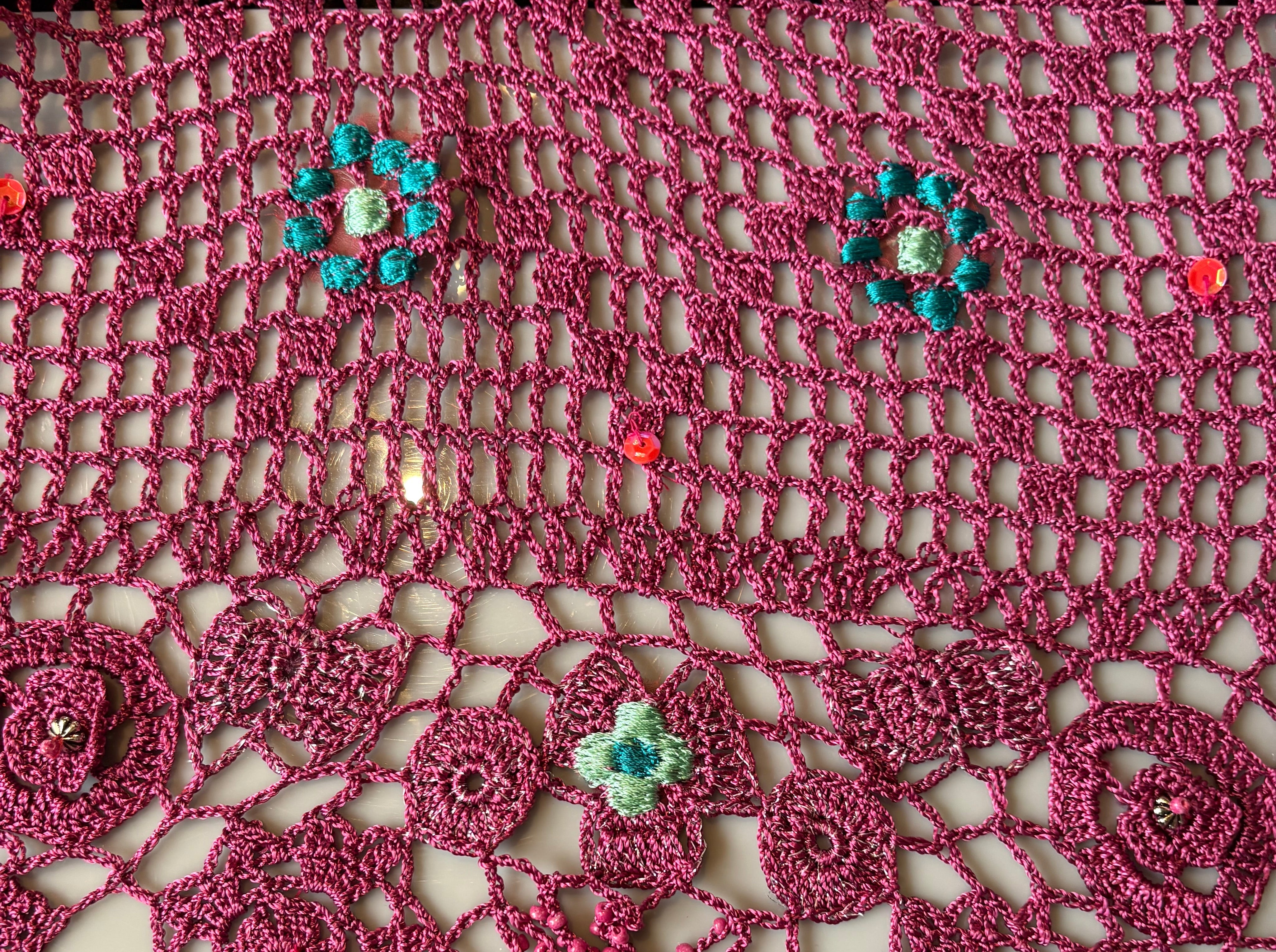 Magenta Mermaid Beaded Crochet Top (S)