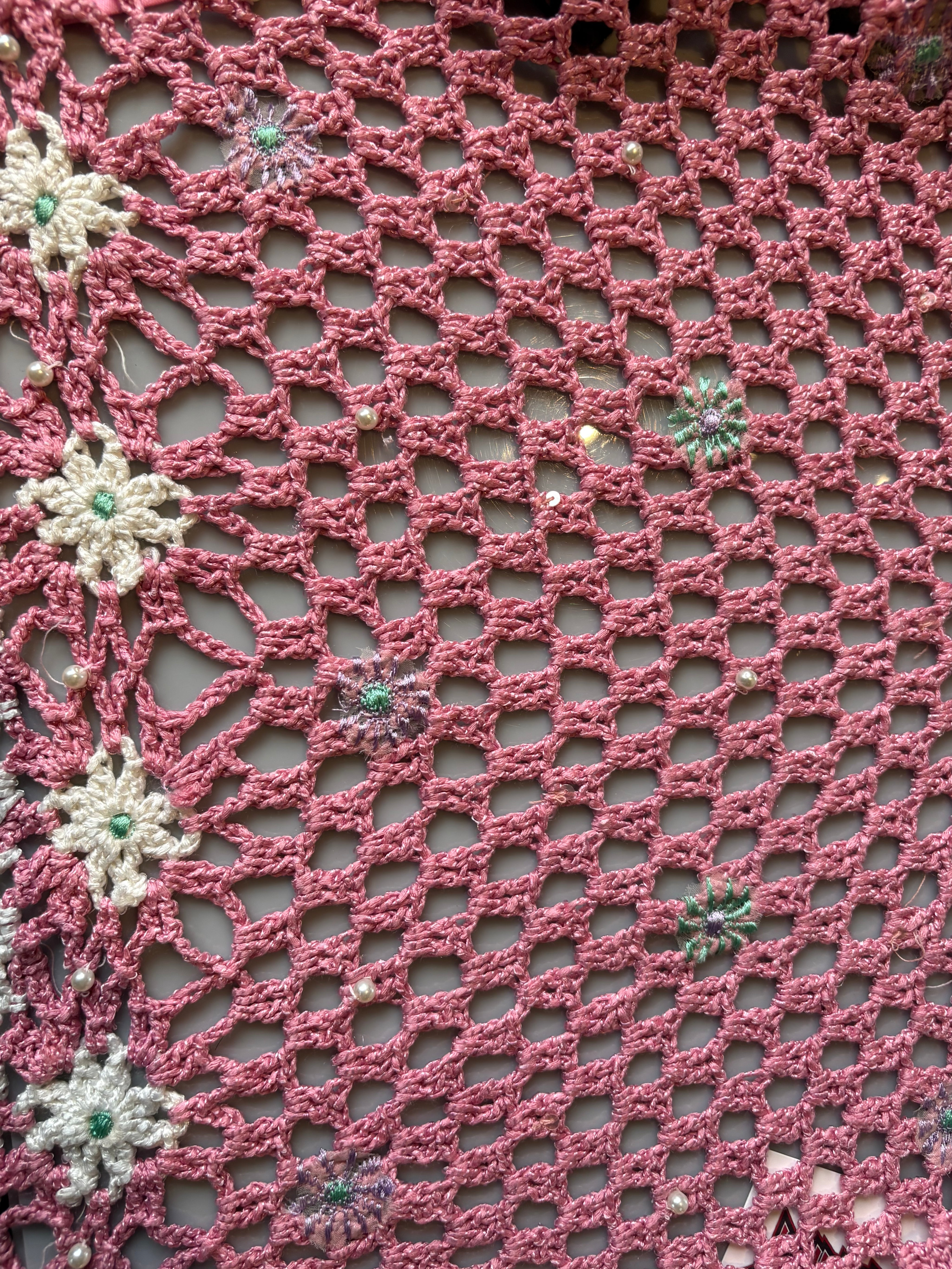 Pink Mermaid Beaded Crochet Top (S)