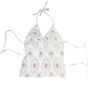 White Mermaid Beaded Crochet Top (S)