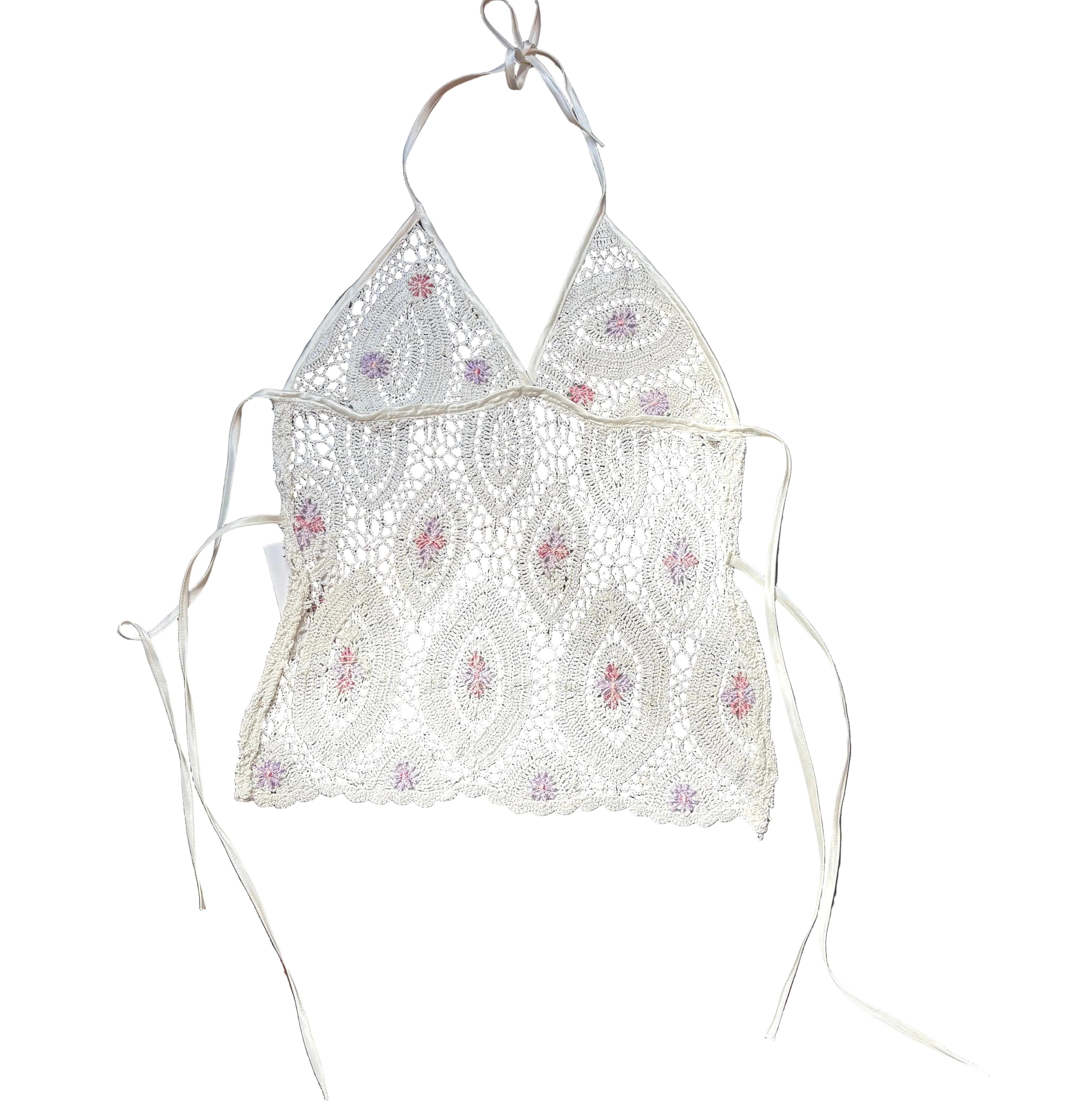 White Mermaid Beaded Crochet Top (S)