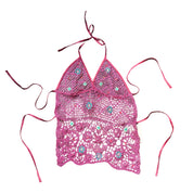 Magenta Mermaid Beaded Crochet Top (S)