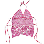 Magenta Mermaid Beaded Crochet Top (S)