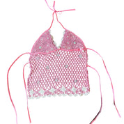 Pink Mermaid Beaded Crochet Top (S)