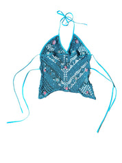 Indigo Mermaid Beaded Crochet Top (M)