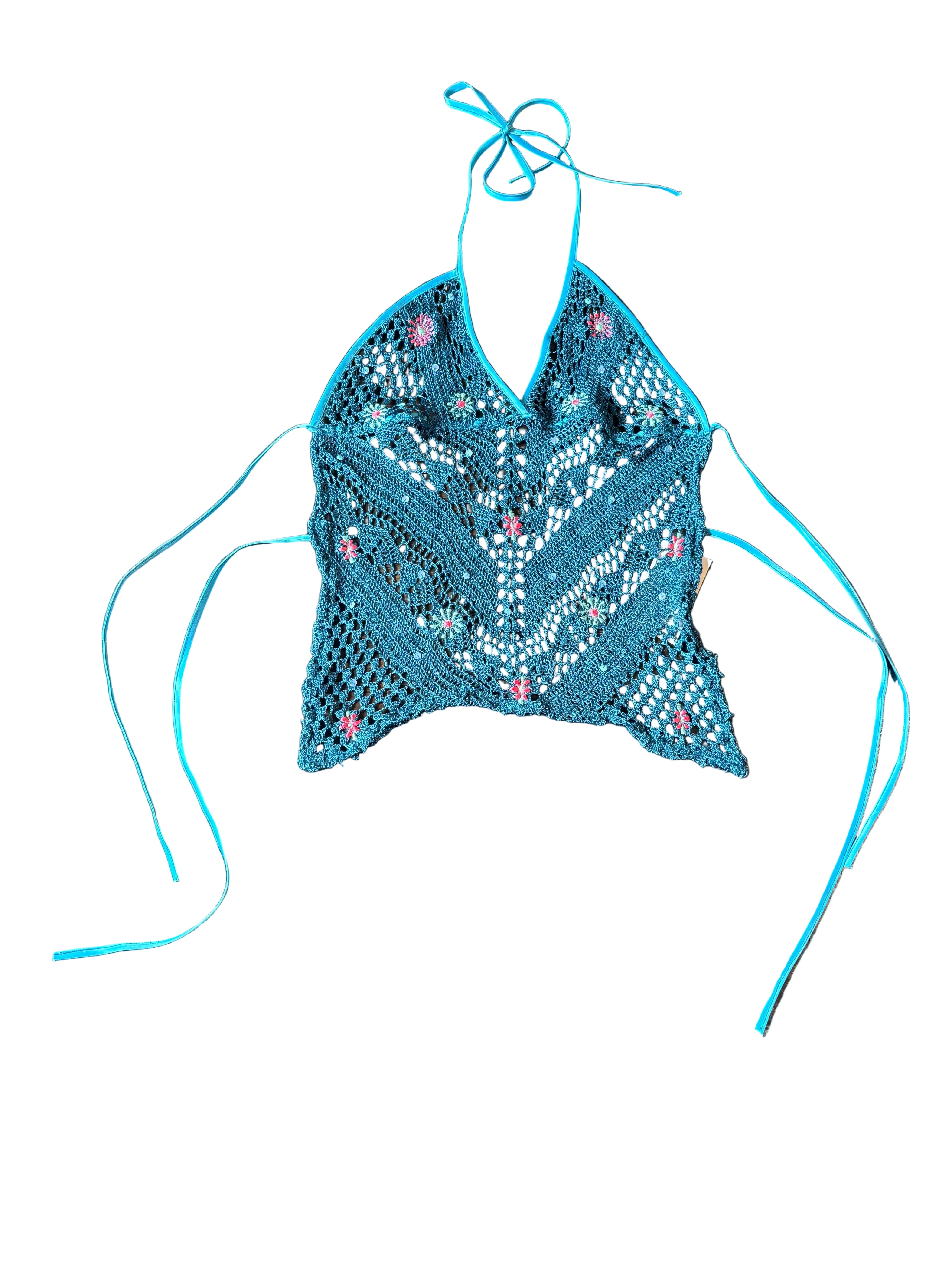 Indigo Mermaid Beaded Crochet Top (M)