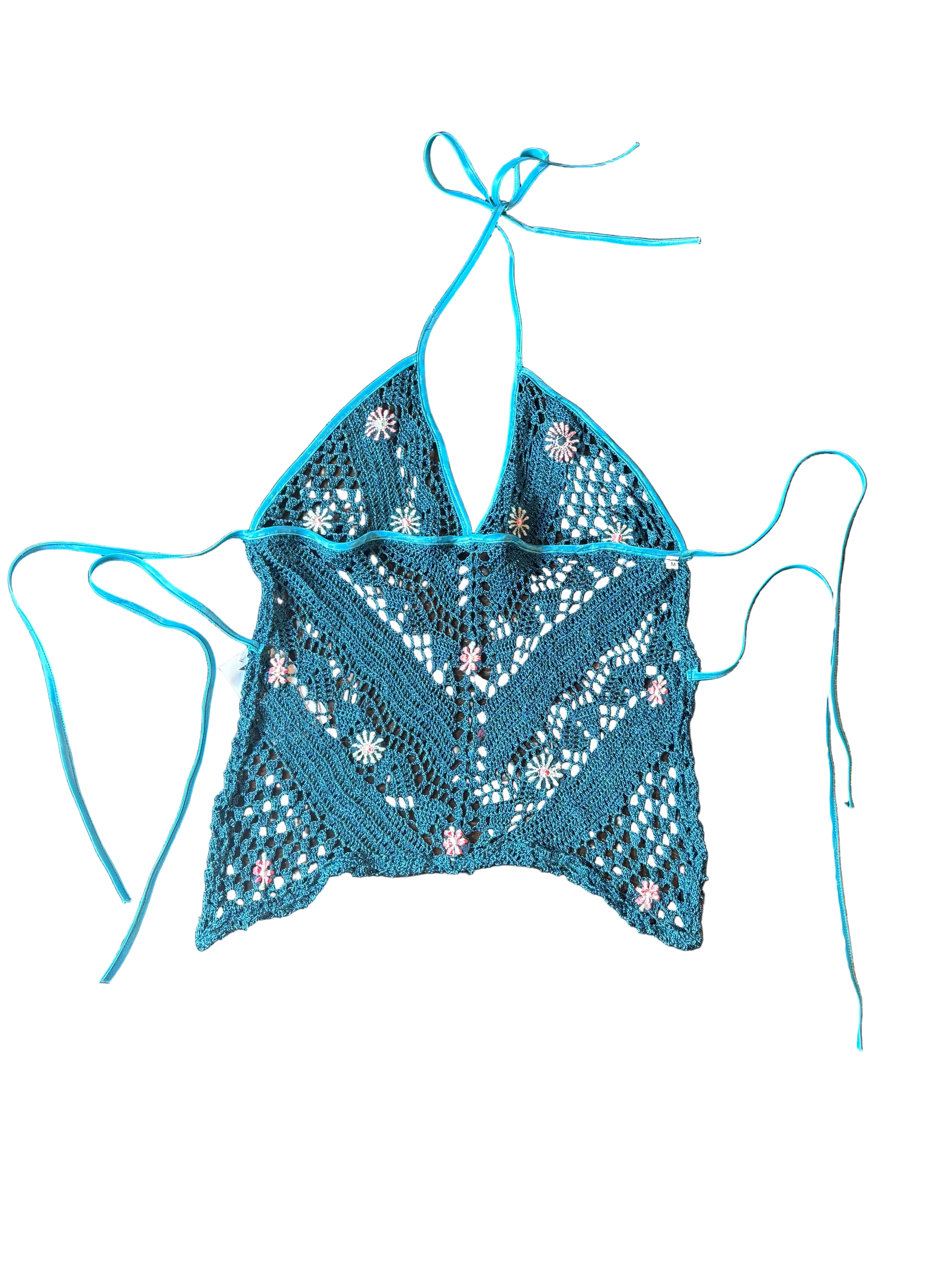 Indigo Mermaid Beaded Crochet Top (M)