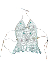 Blue Mermaid Beaded Crochet Top (S)