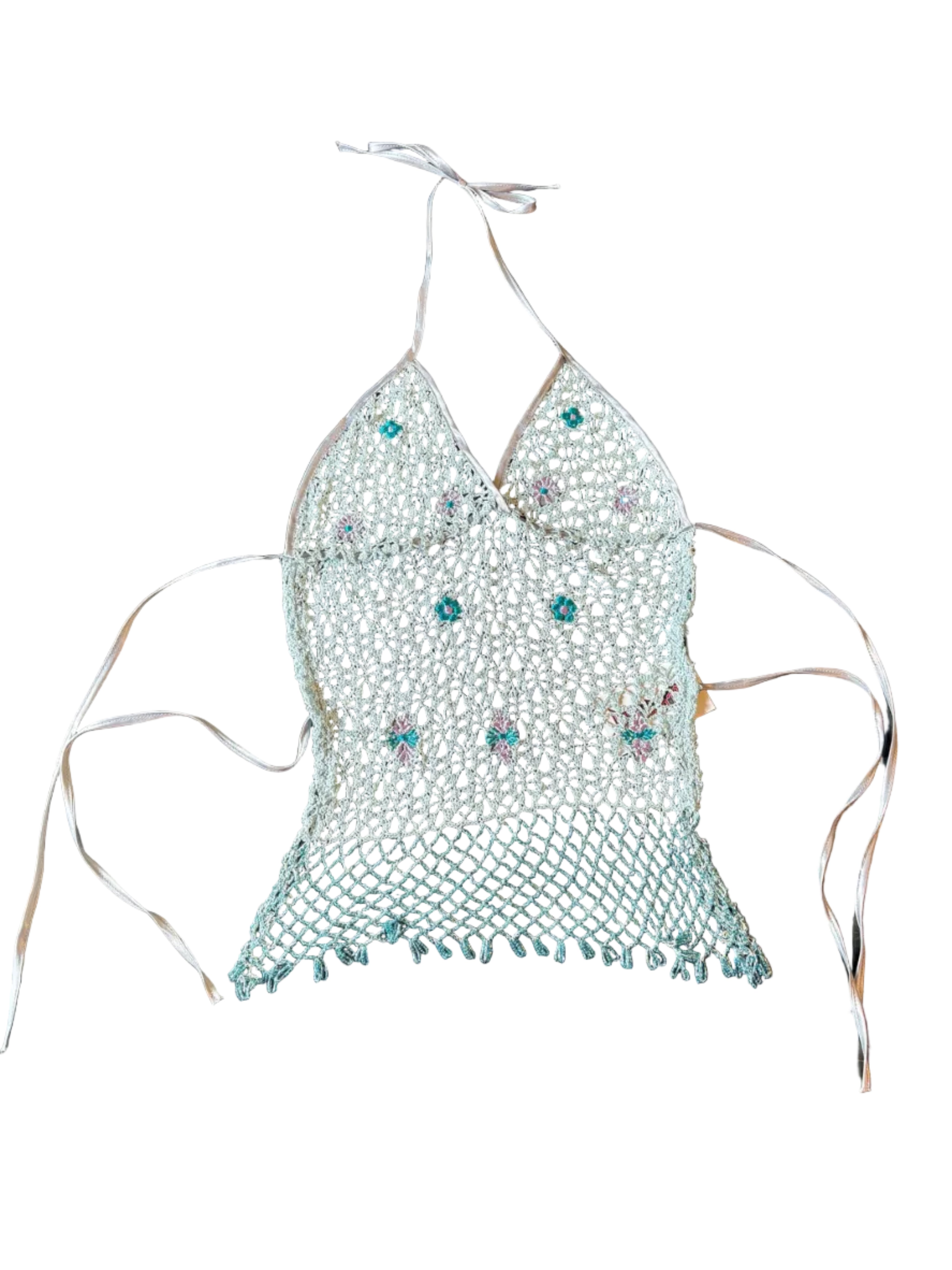 Blue Mermaid Beaded Crochet Top (S)