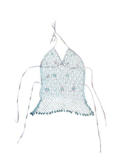 Blue Mermaid Beaded Crochet Top (S)