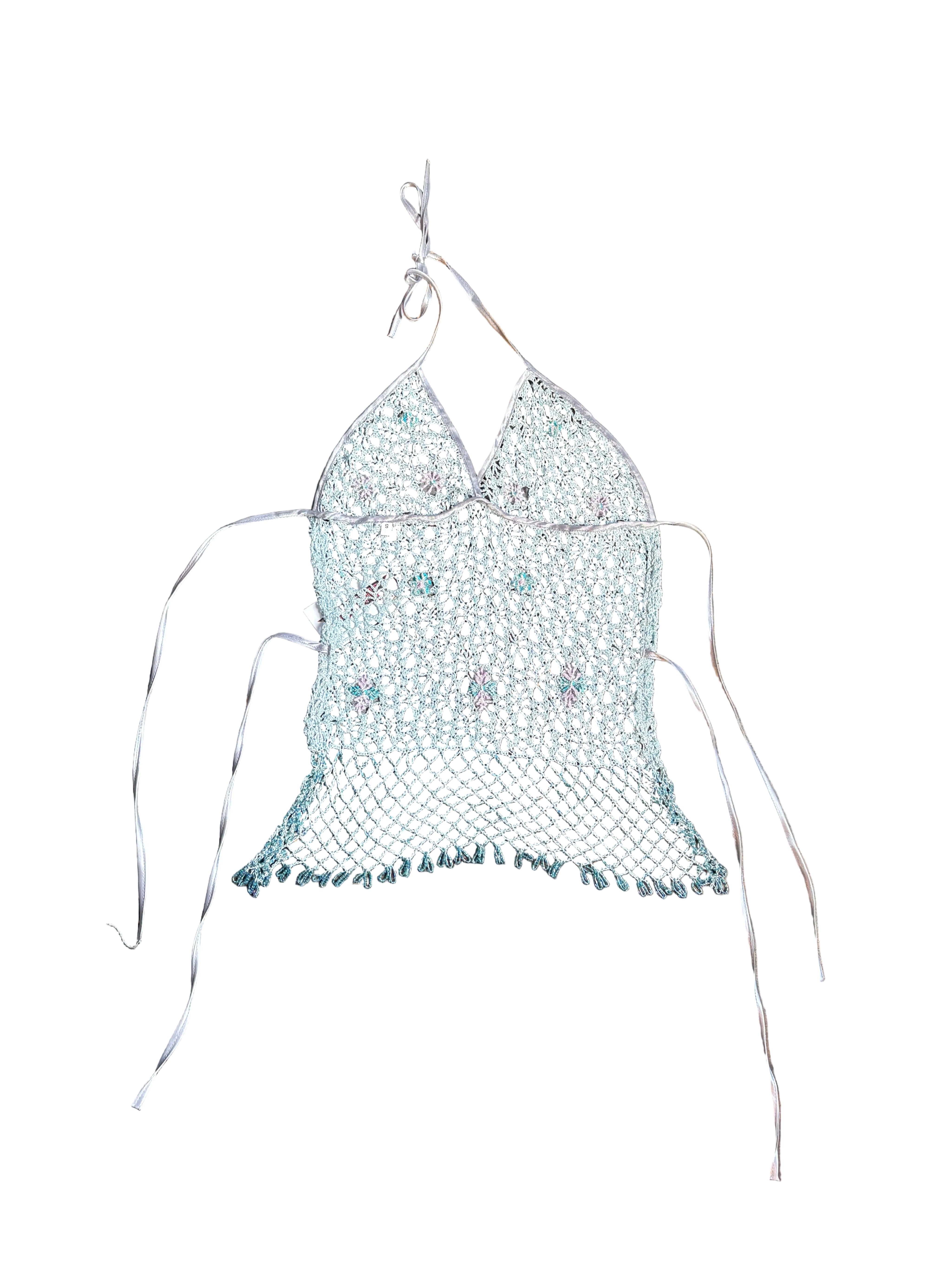 Blue Mermaid Beaded Crochet Top (S)