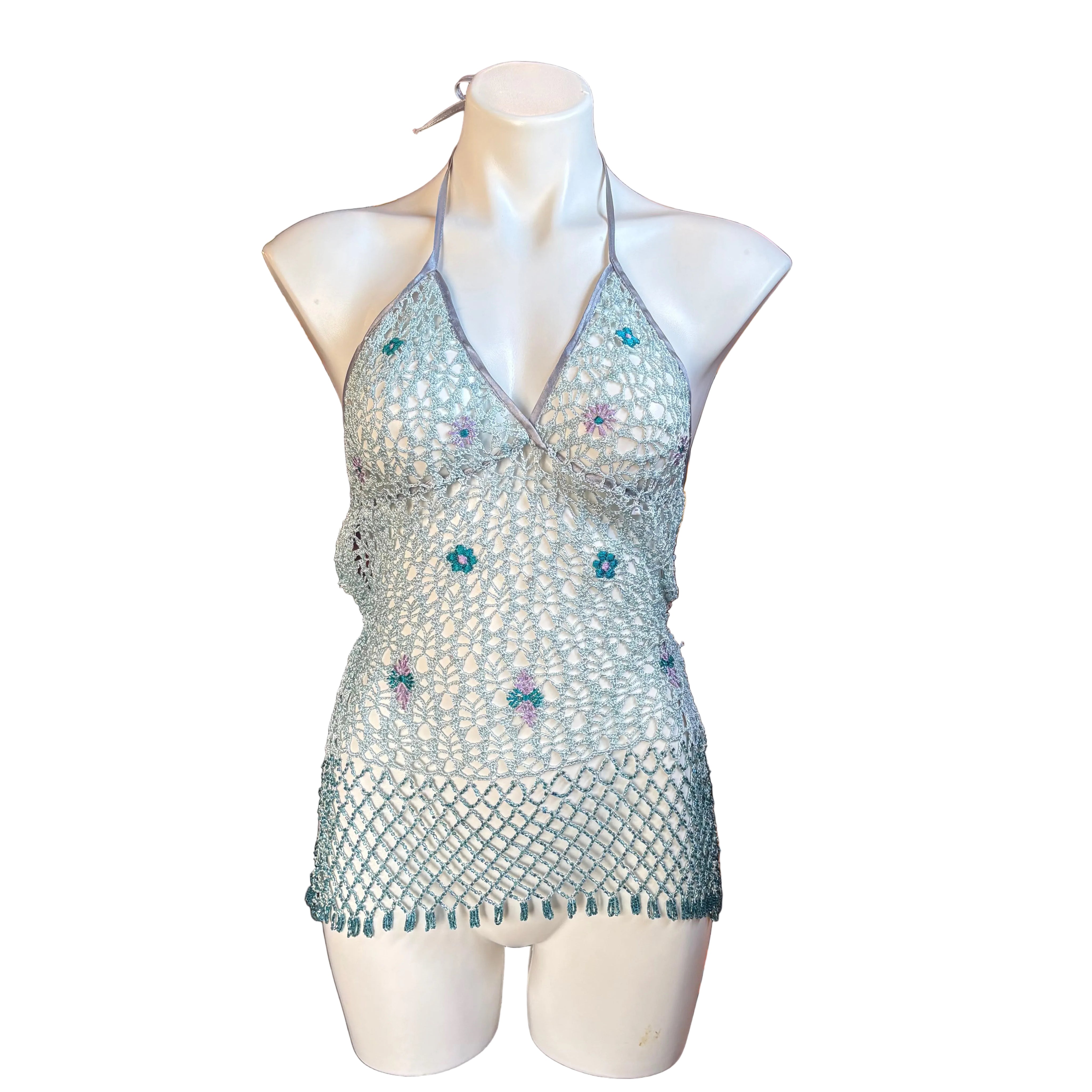 Blue Mermaid Beaded Crochet Top (S)