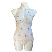 White Mermaid Beaded Crochet Top (S)