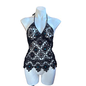 Black Mermaid Beaded Crochet Top (S)