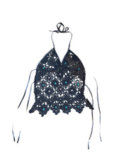 Black Mermaid Beaded Crochet Top (S)
