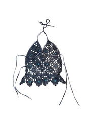 Black Mermaid Beaded Crochet Top (S)