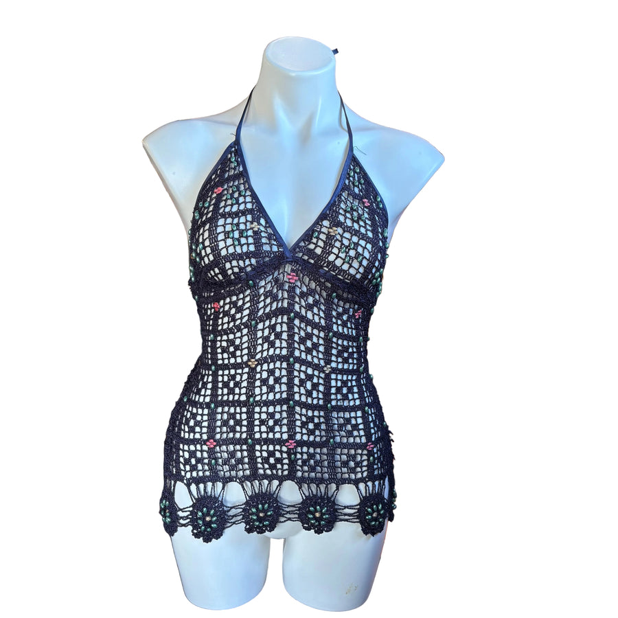 Purple Mermaid Beaded Crochet Top (M)