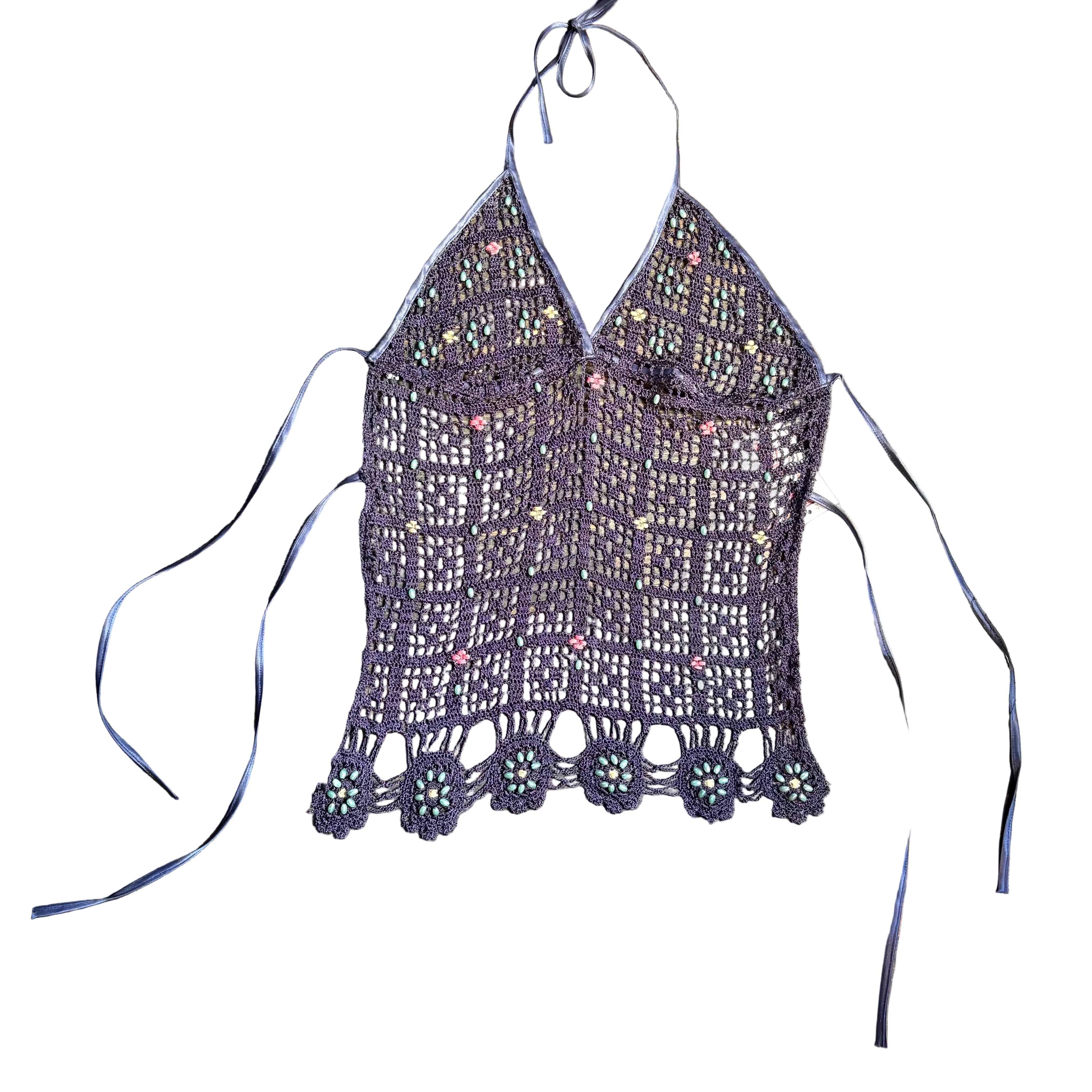 Purple Mermaid Beaded Crochet Top (M)
