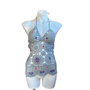 Gray Mermaid Beaded Crochet Top (S)
