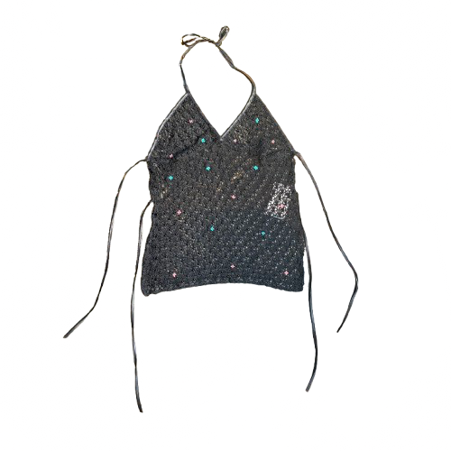 Black Mermaid Beaded Crochet Top (L)