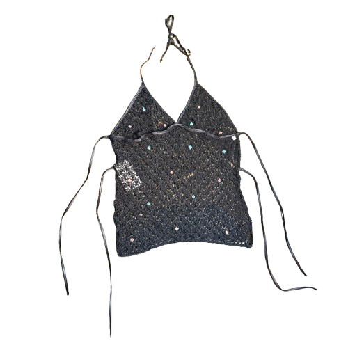 Black Mermaid Beaded Crochet Top (L)