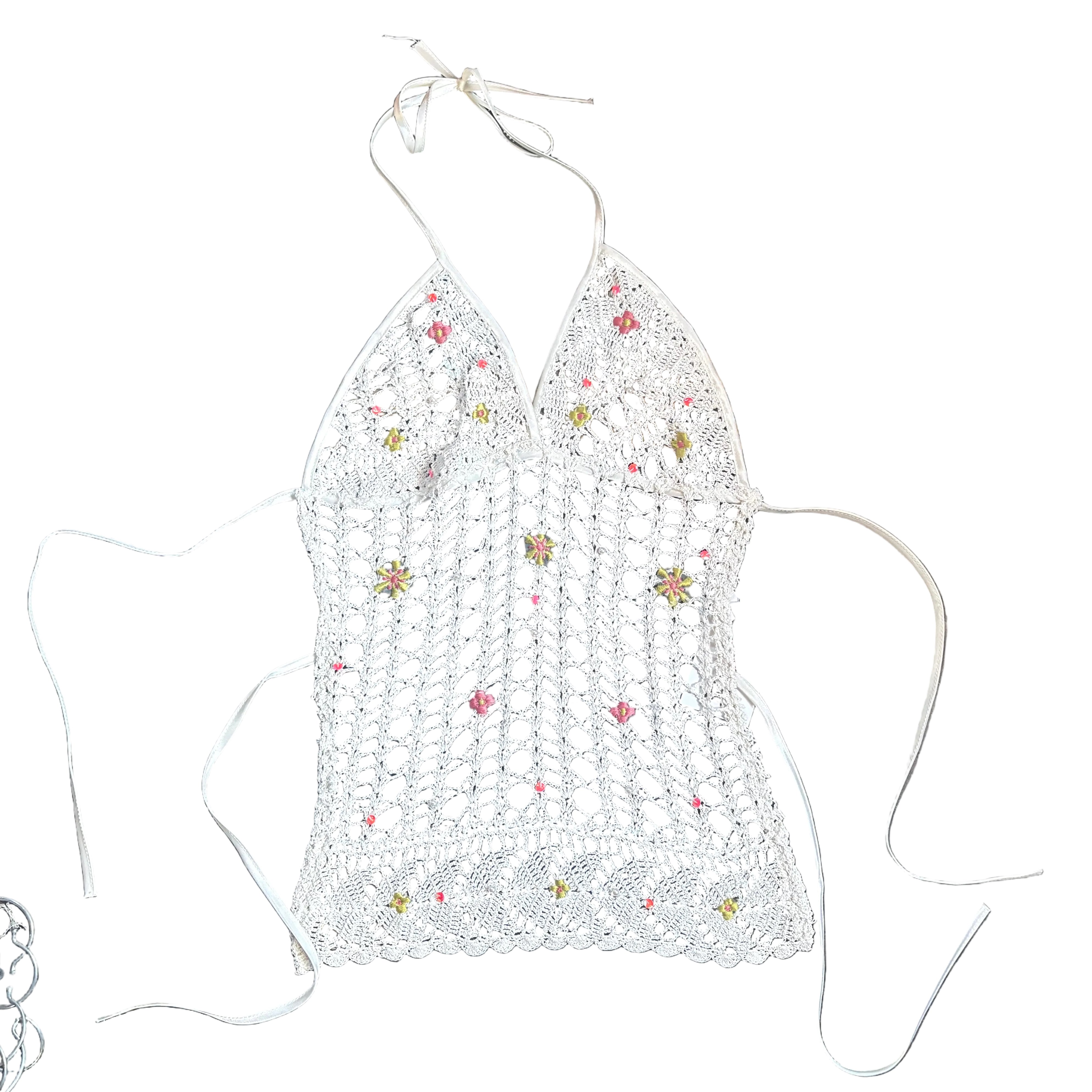 White Mermaid Beaded Crochet Top (S)