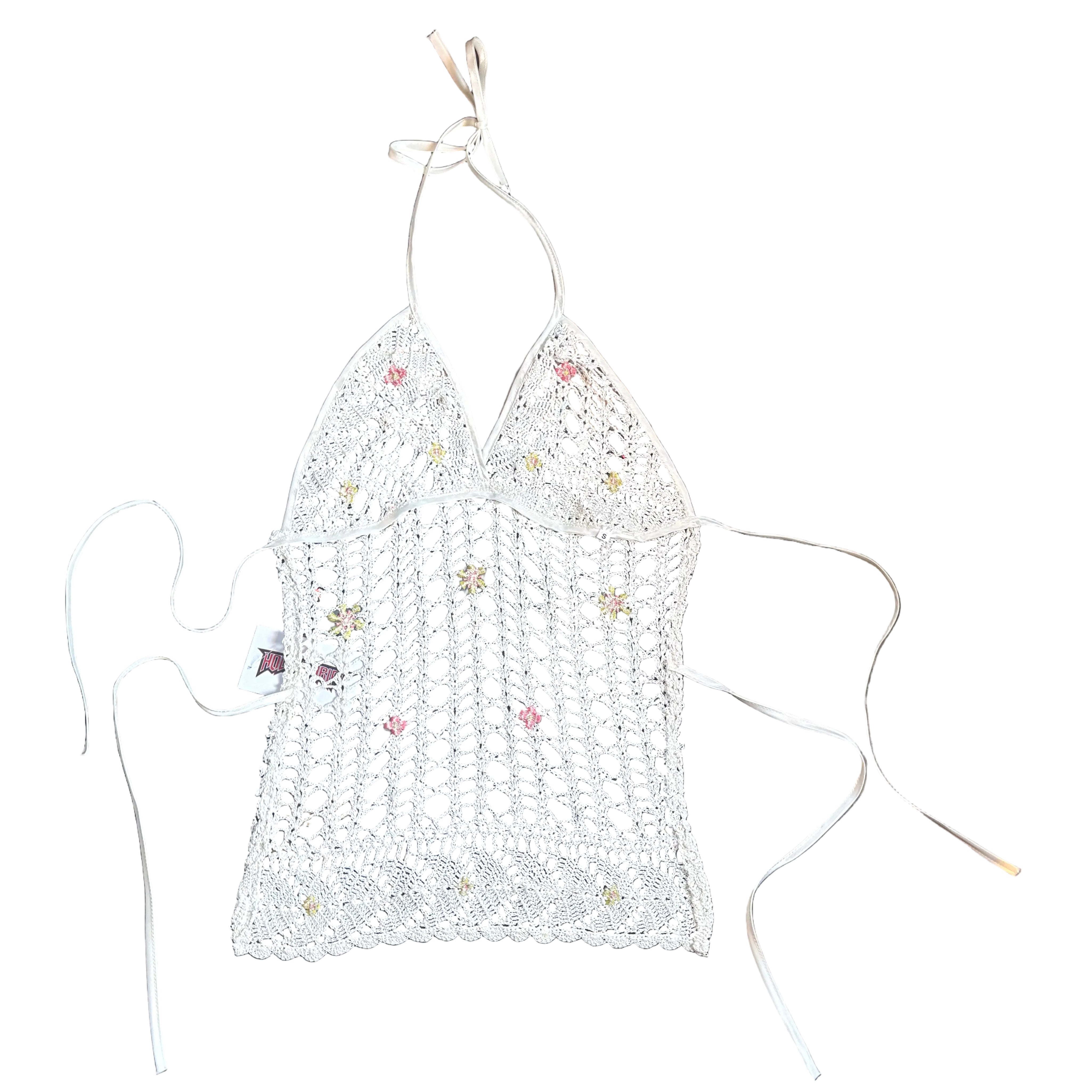 White Mermaid Beaded Crochet Top (S)