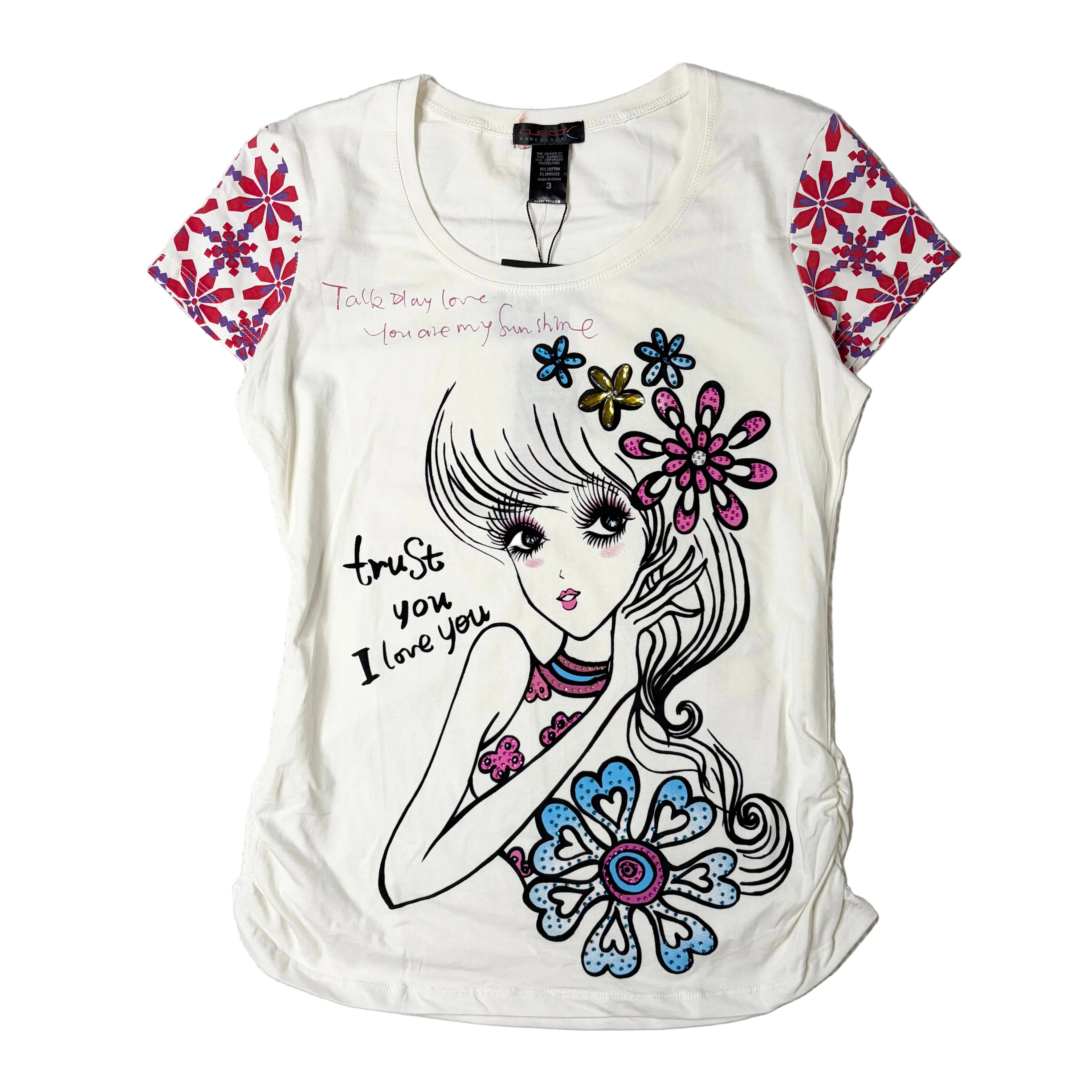 Deadstock Custo Barcelona Ruched Graphic Top (M)