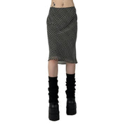 90s Houndstooth Organza Midi Skirt (M)