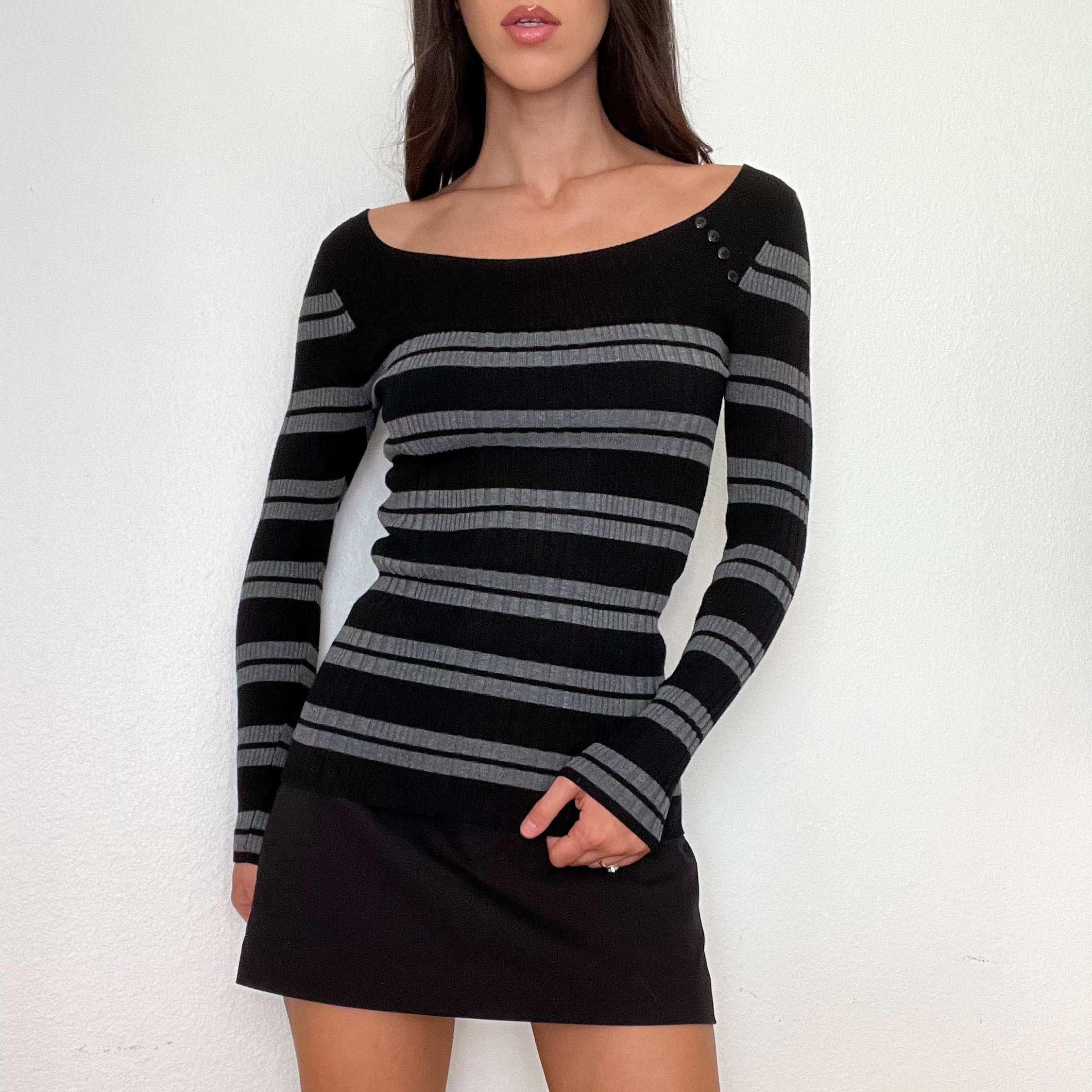Black & Grey Knit Open Shoulder Sweater (S)