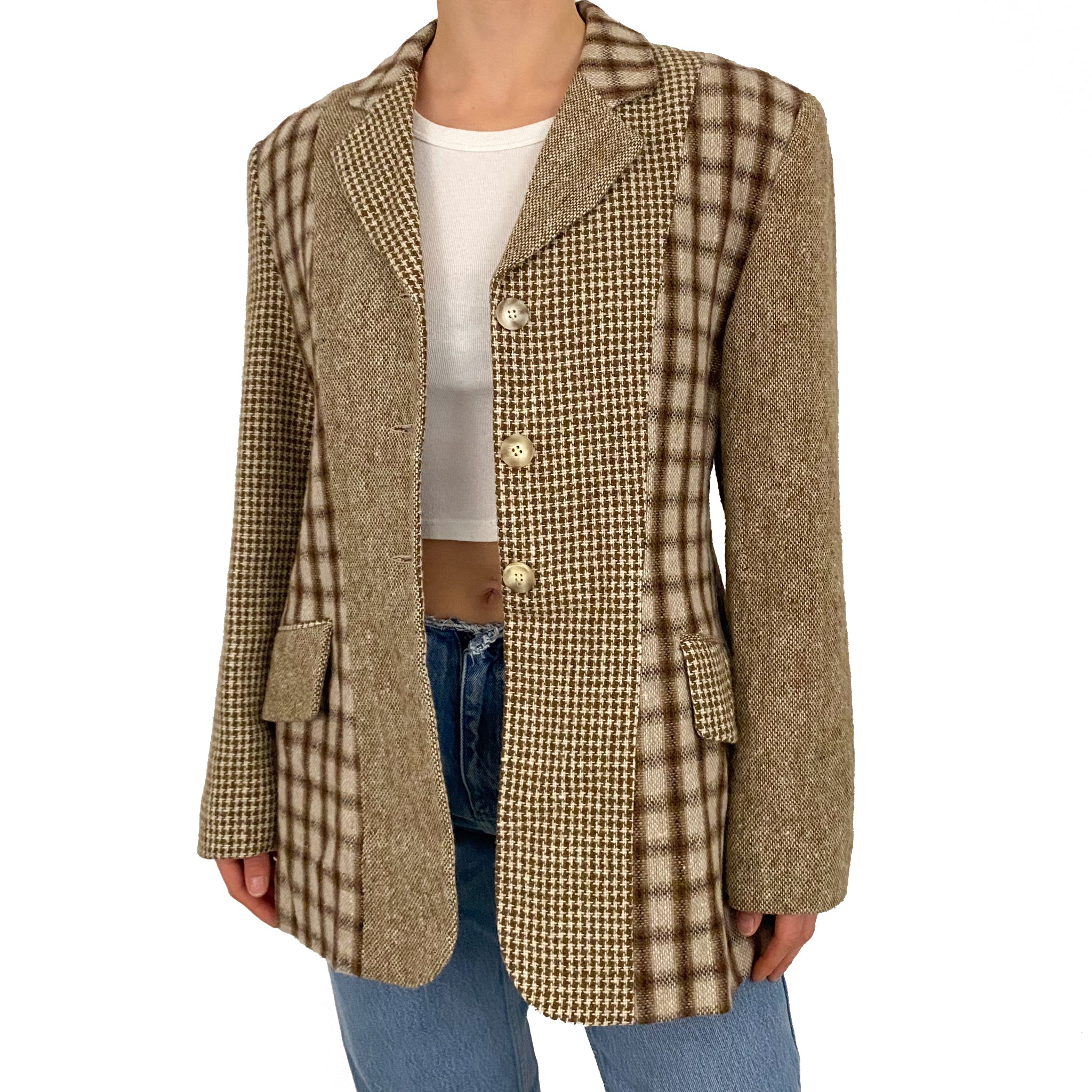 90's Mixed Plaid Blazer (M)