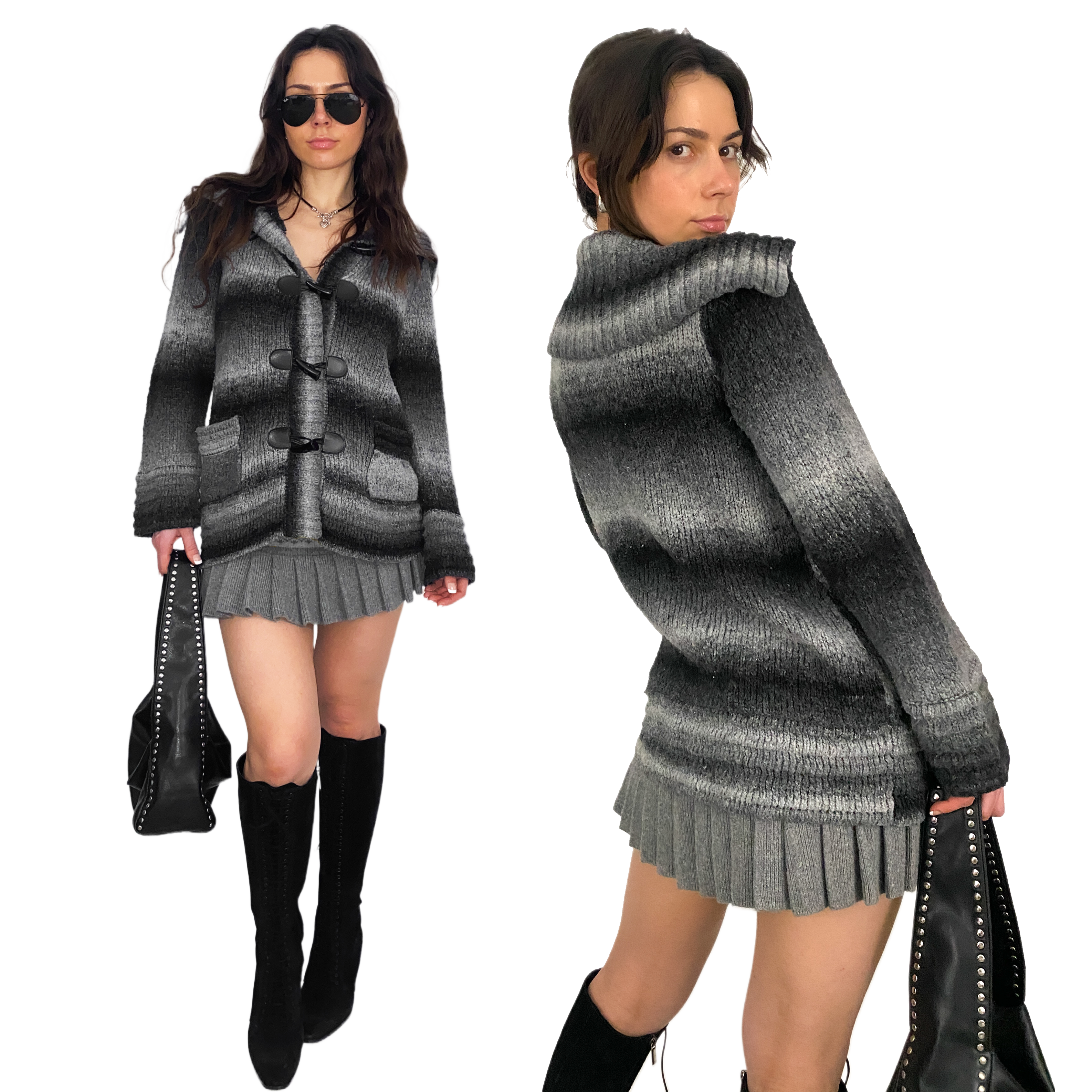 Black and Gray Ombre Toggle Cardi (M)