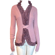 Y2K Pink Rib Knit Cardigan (L/XL)