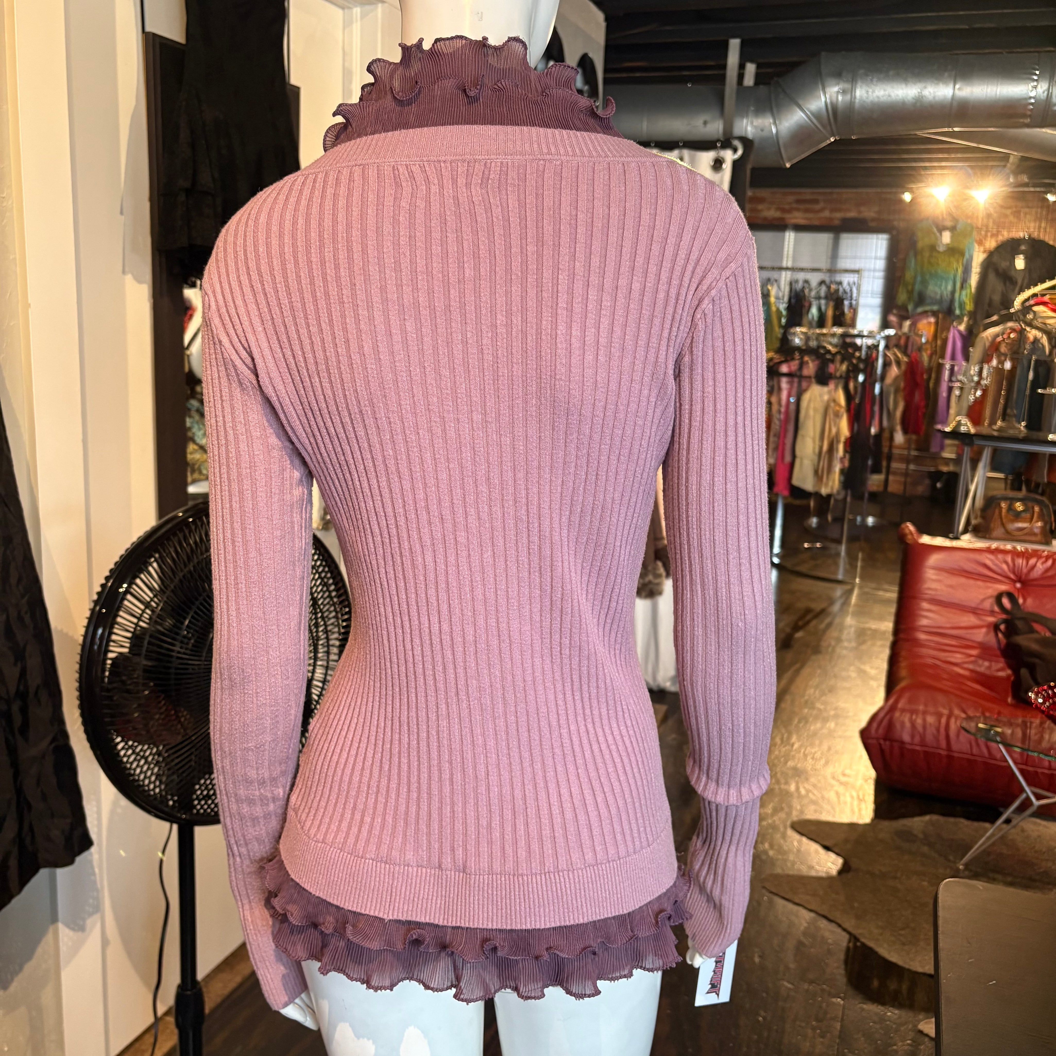 Y2K Pink Rib Knit Cardigan (L/XL)
