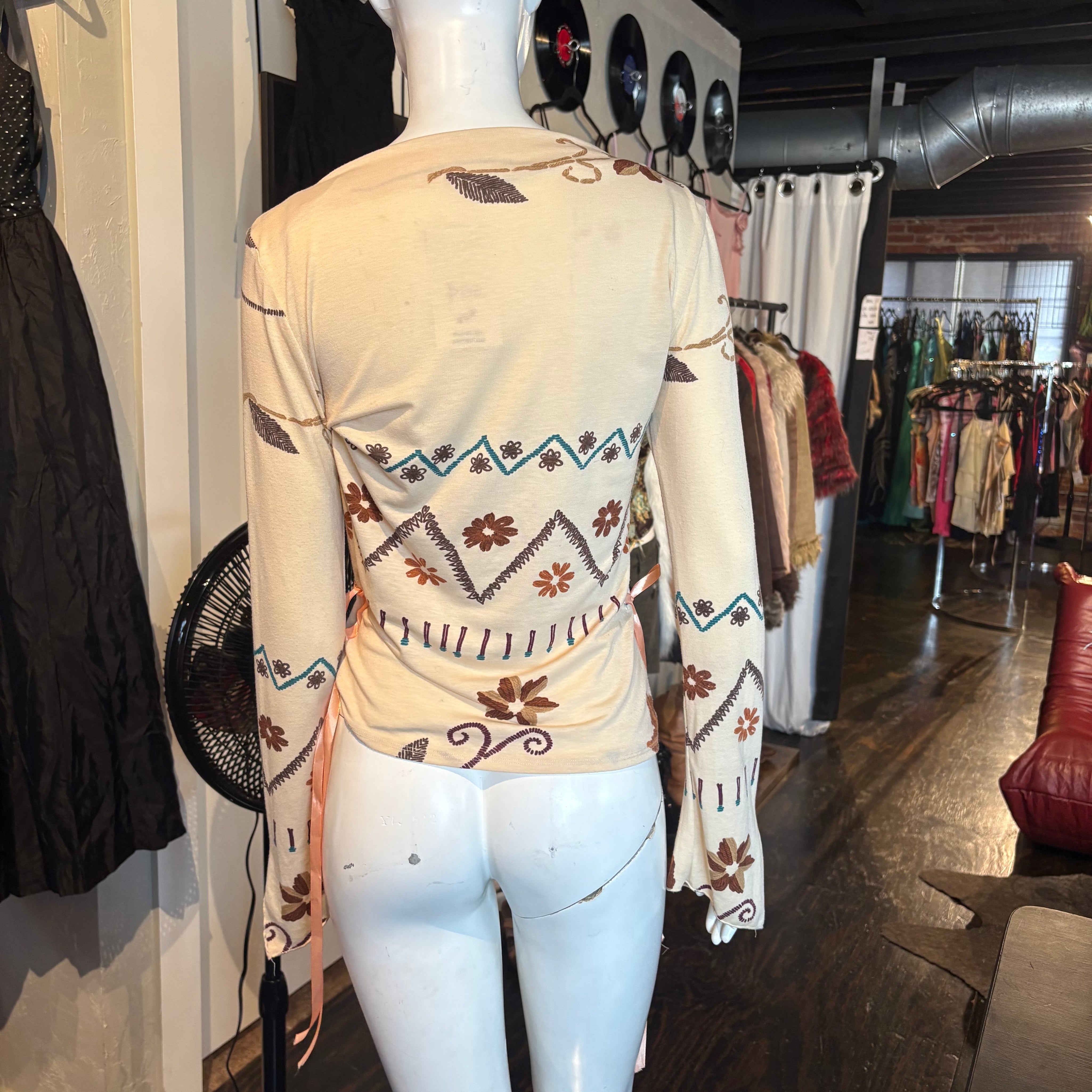Vintage Boho Boat Neck Long-Sleeve (M)