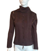 Brown Cowl Neck Ribbon Sweater (M)
