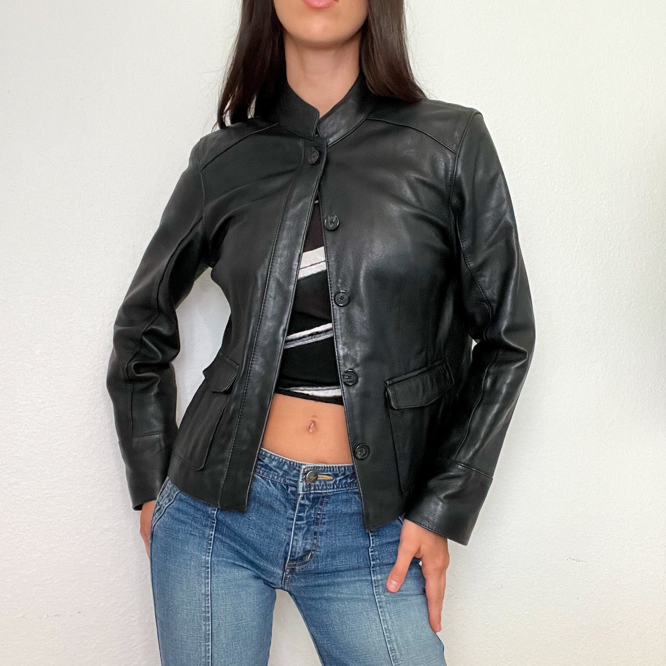 Black Early 2000s Moto Leather Jacket (M) – Holy Thrift