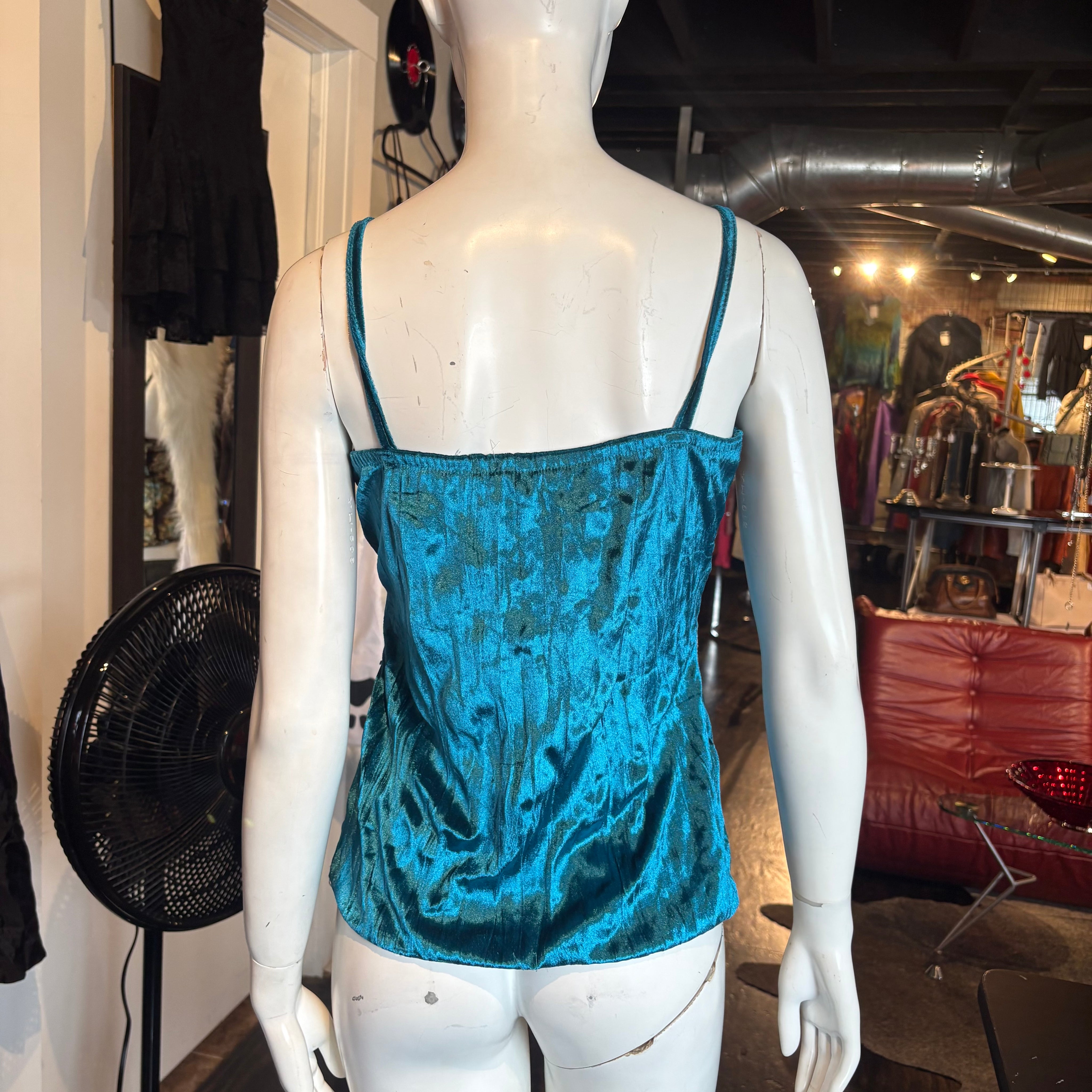 Turquoise Crushed Velvet Cami Top