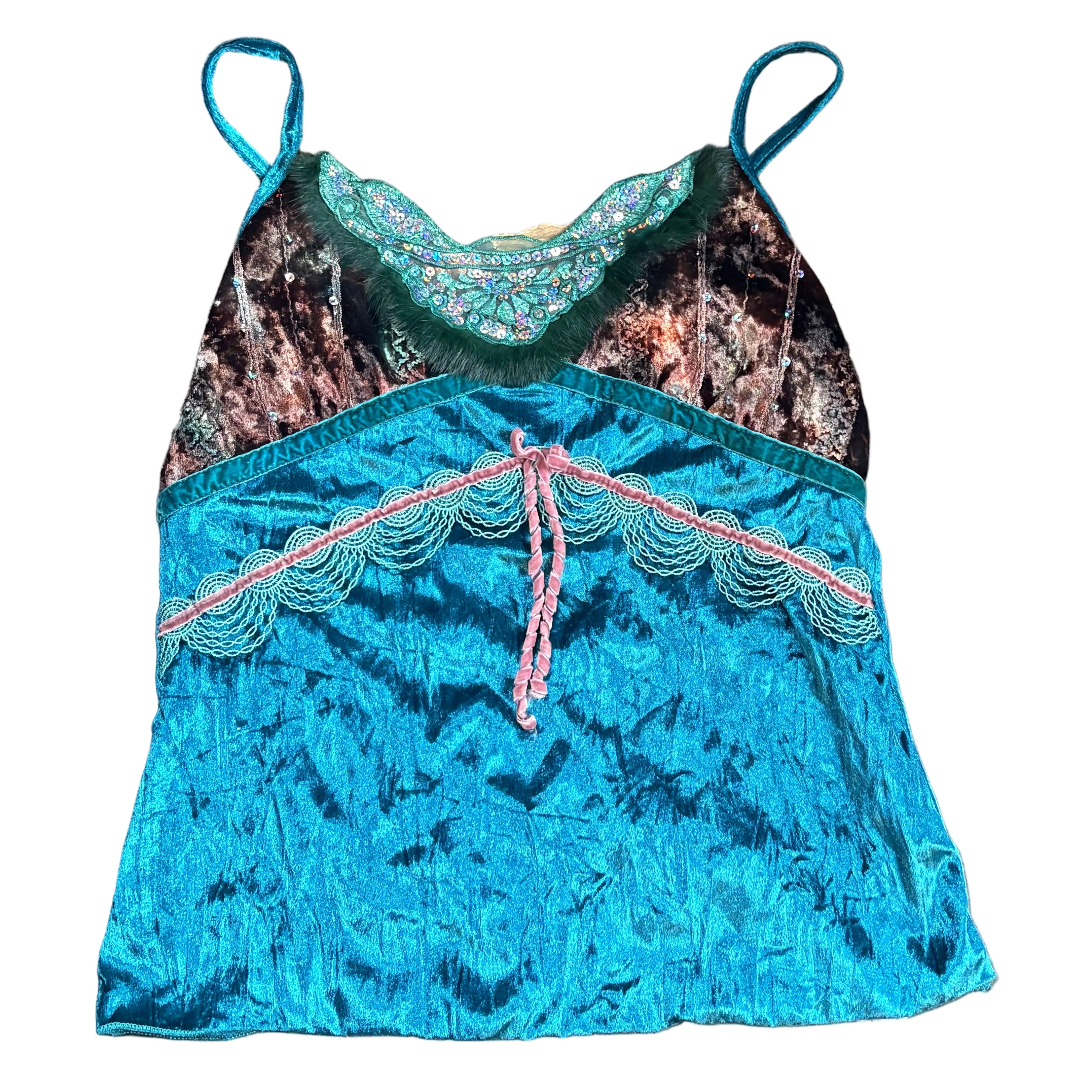 Turquoise Crushed Velvet Cami Top